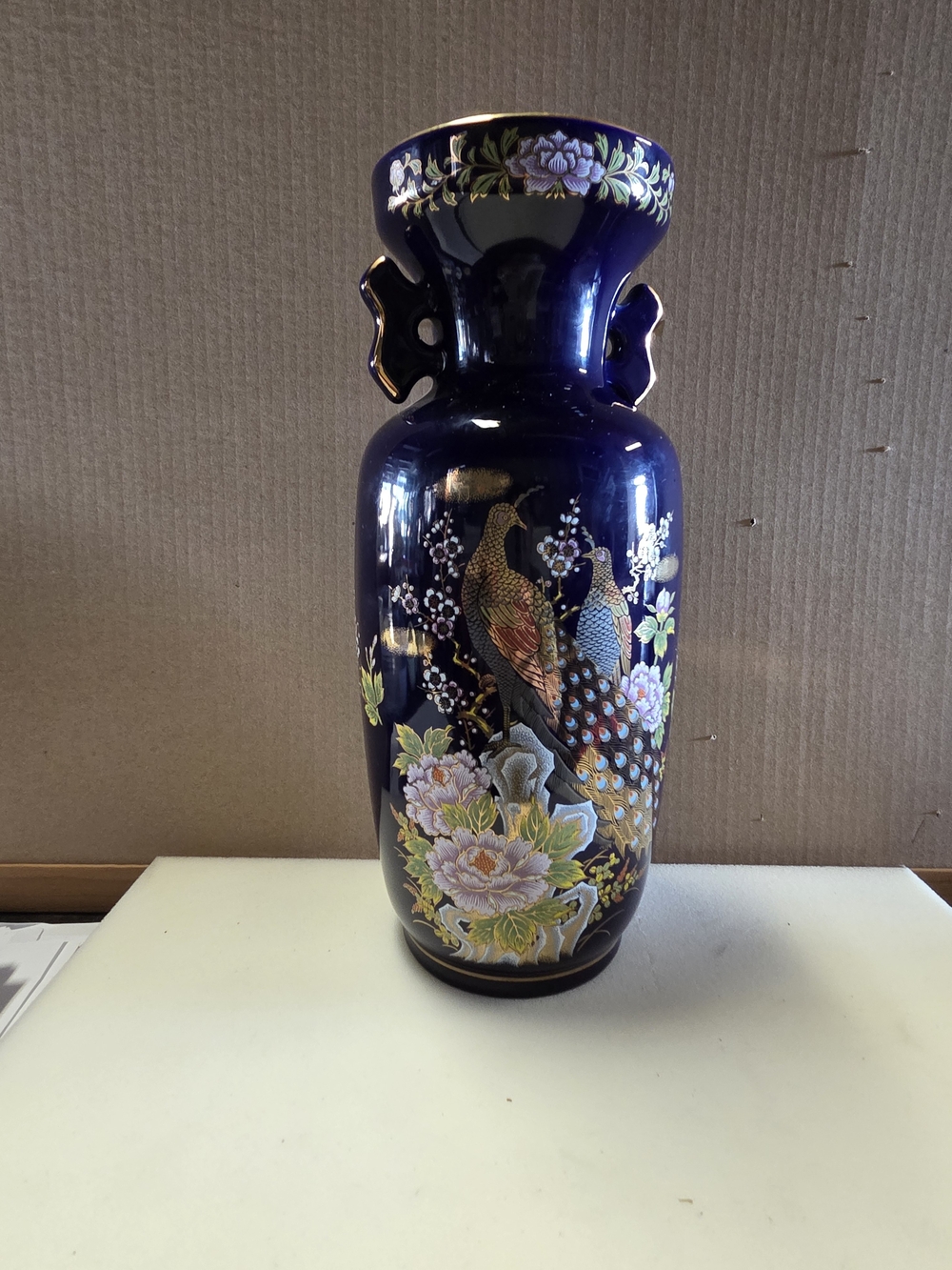 JAPANESE PORCELAIN COBALT BLUE PORCELAIN VASE 12"